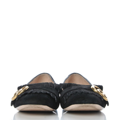 Gucci Kid Scamosciato GG Marmont Fringe Flats 37.5 Black 2 of 10