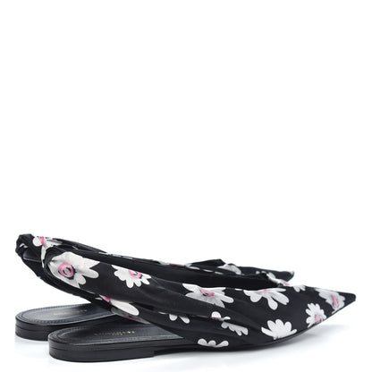 Balenciaga Satin Floral Print Knife Pointy Toe Slingback Flats 39.5 Black 4 of 9