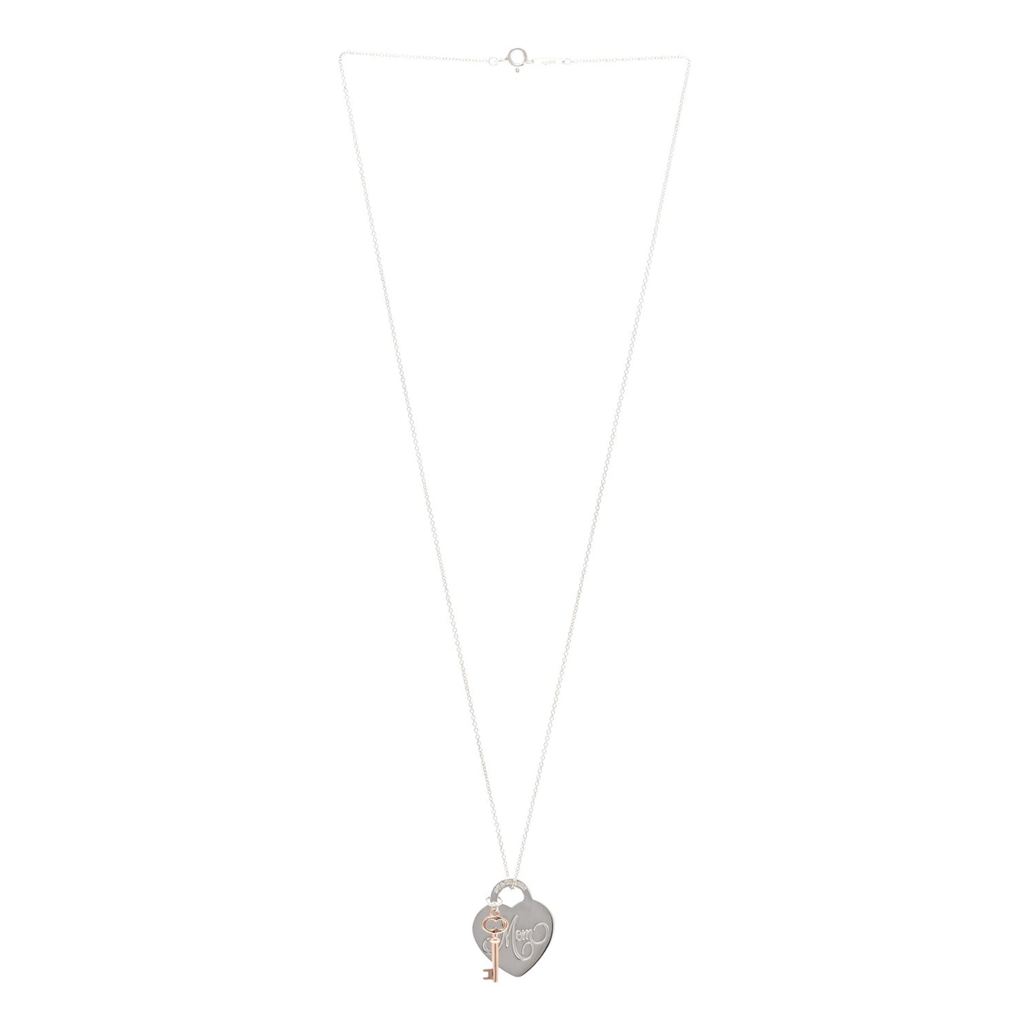 Sterling Silver Rubedo Mom Heart Tag Key Pendant Necklace