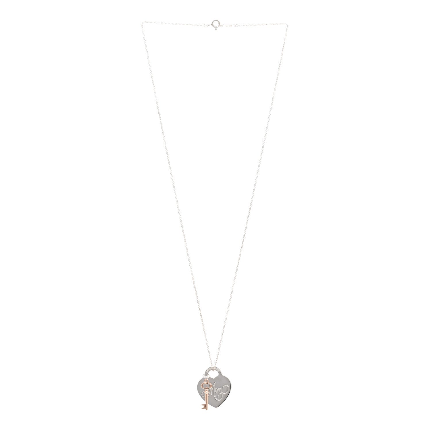 Tiffany Sterling Silver Rubedo Mom Heart Tag Key Pendant Necklace 3 of 4