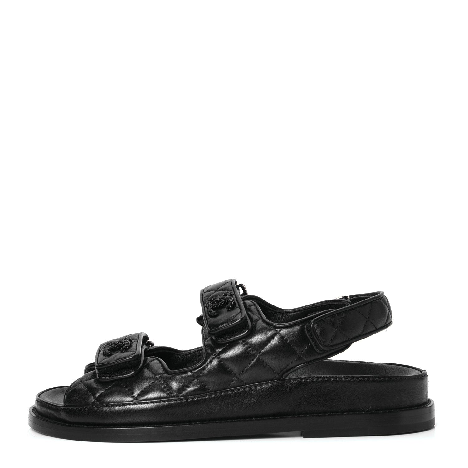 Chanel Lambskin Velcro Dad Sandals 36 Black 1 of 4