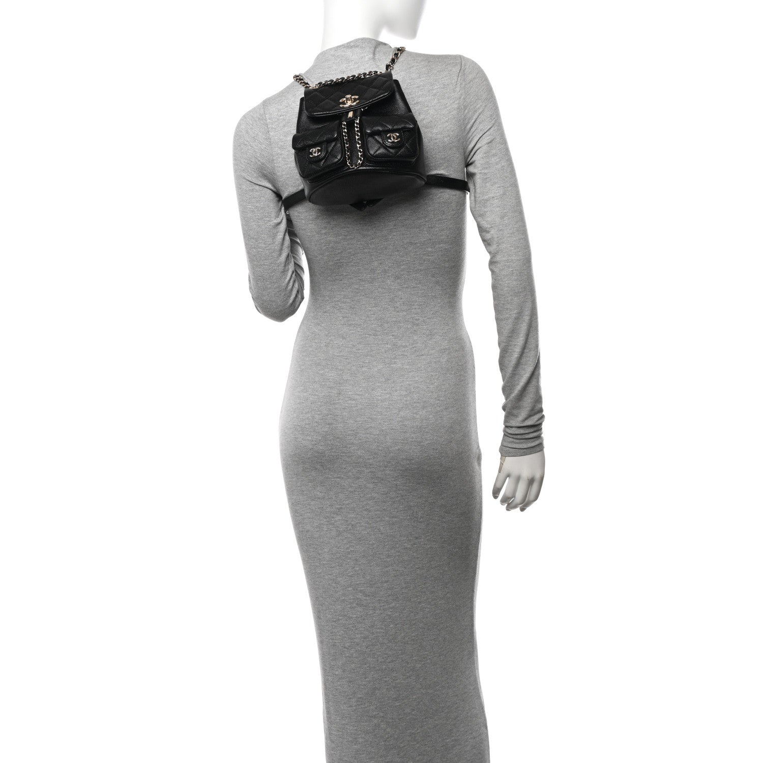 Chanel Shiny Caviar Quilted Small Duma Pockets Drawstring Backpack Black 2 of 10