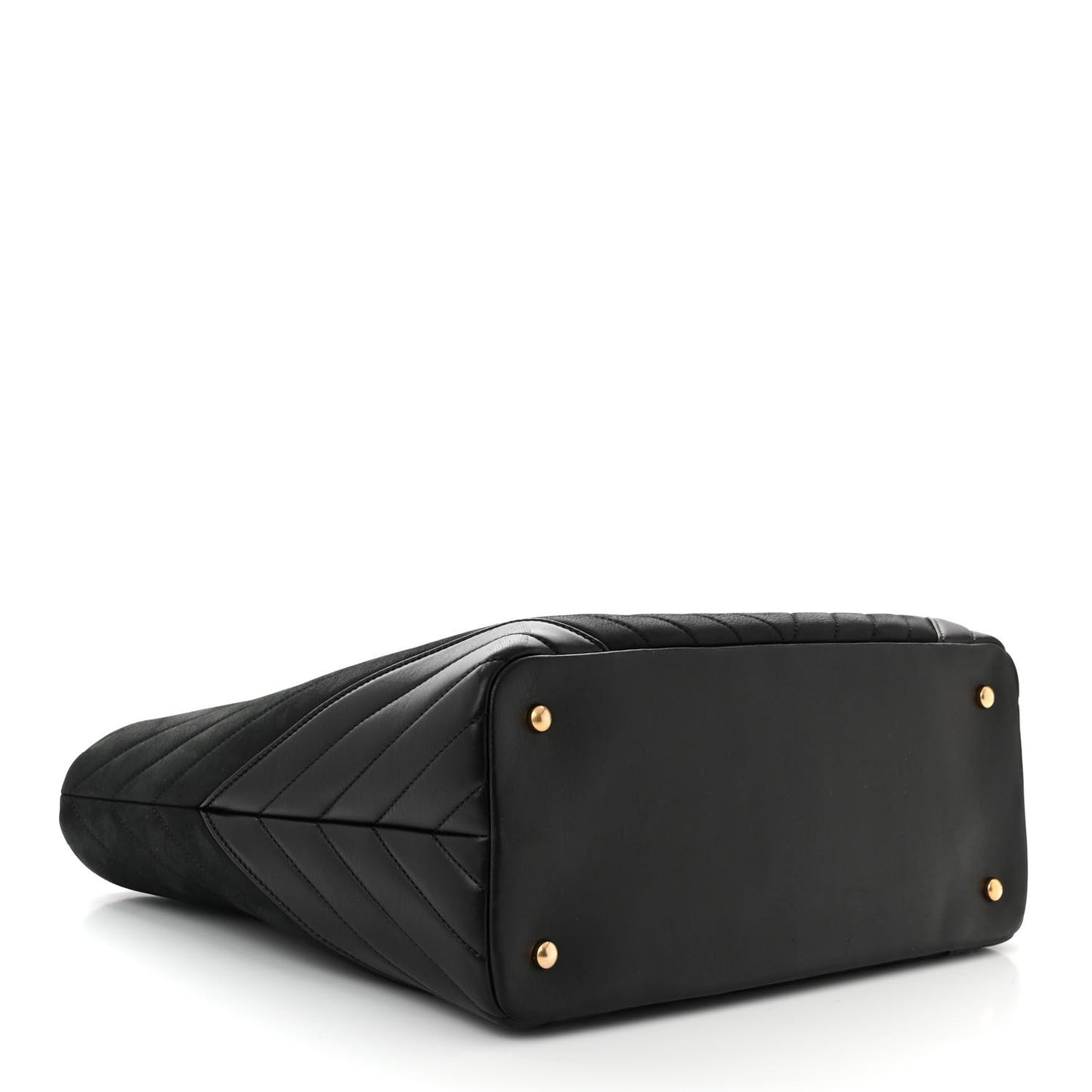 Iridescent Calfskin Lambskin Chevron Quilted Shopping Tote Black