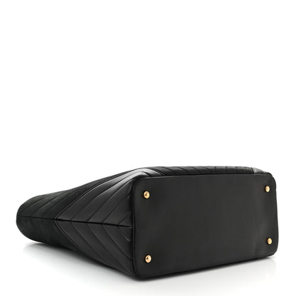 Chanel Iridescent Calfskin Lambskin Chevron Quilted Shopping Tote Black 4 of 10