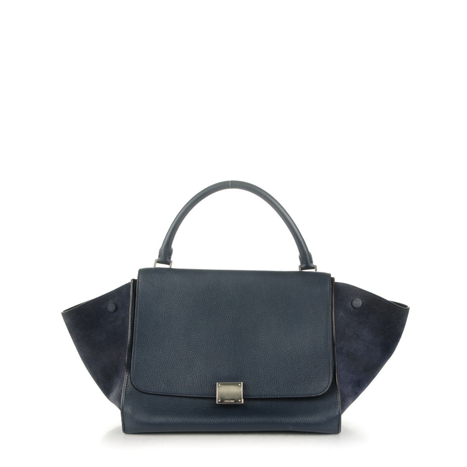 Celine Drummed Calfskin Suede Medium Trapeze Navy 1 of 7