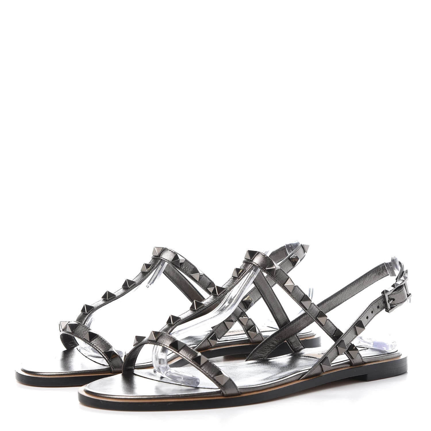 Valentino Garavani Metallic Nappa Rockstud T-Strap Slingback Flat Sandals 37.5 Rutenio 3 of 9