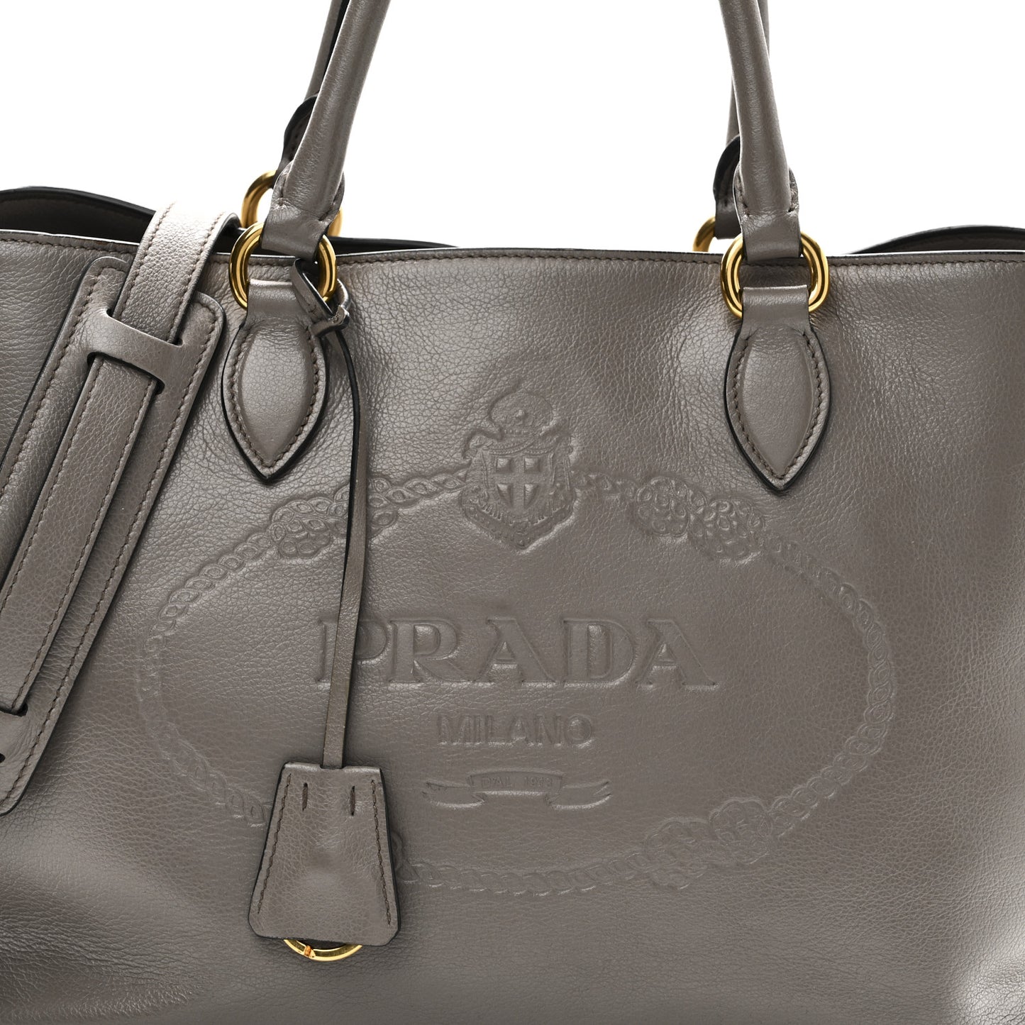 Glace Calfskin Embossed Logo Tote Argilla