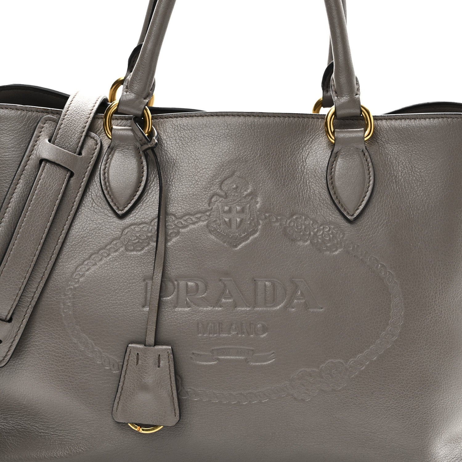 Prada Glace Calfskin Embossed Logo Tote Argilla 7 of 9