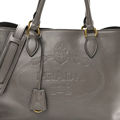 Prada Glace Calfskin Embossed Logo Tote Argilla 7 of 9