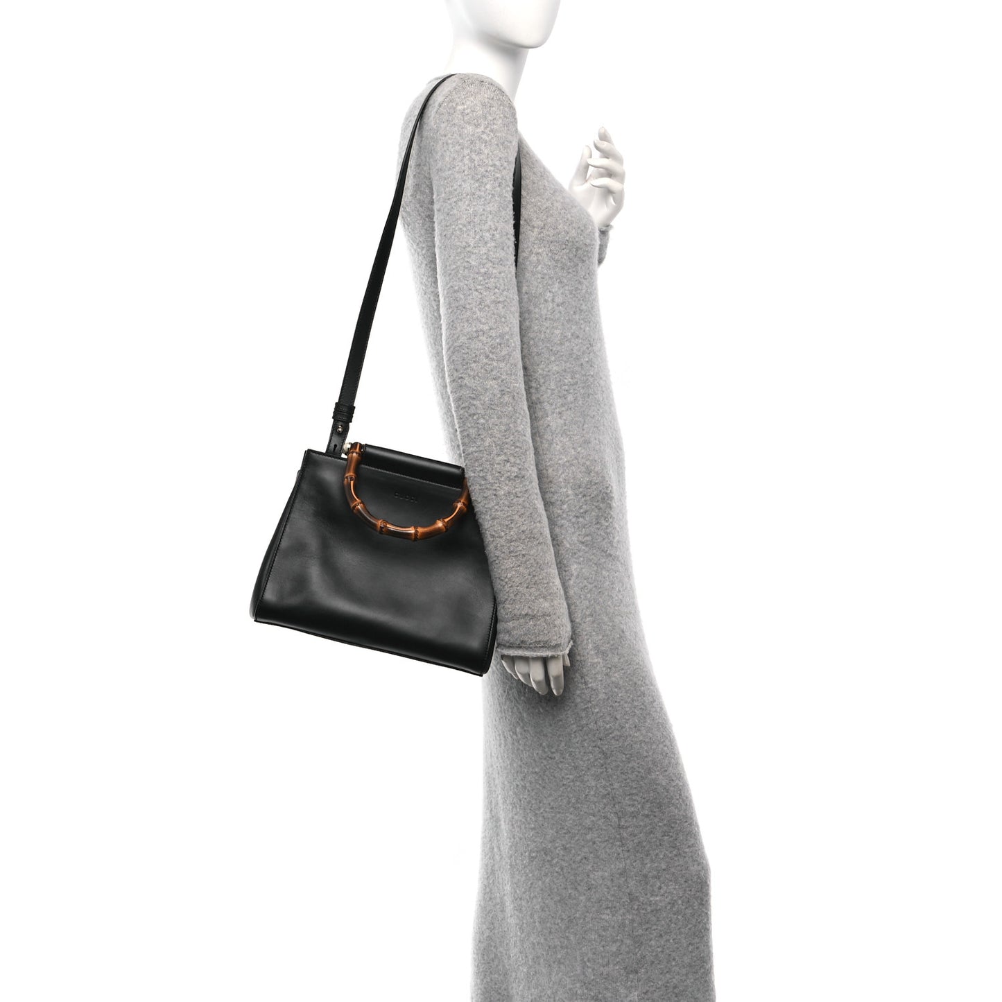 Nappa Bamboo Small Nymphaea Top Handle Bag Black