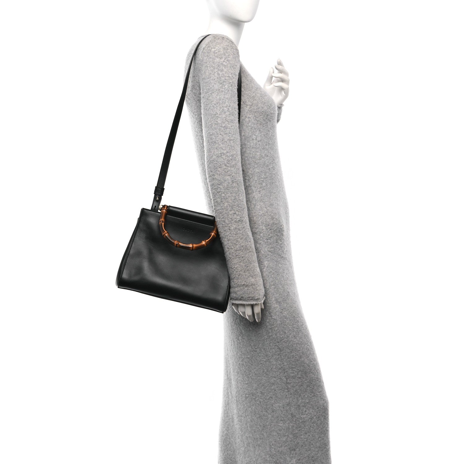 Gucci Nappa Bamboo Small Nymphaea Top Handle Bag Black 2 of 10