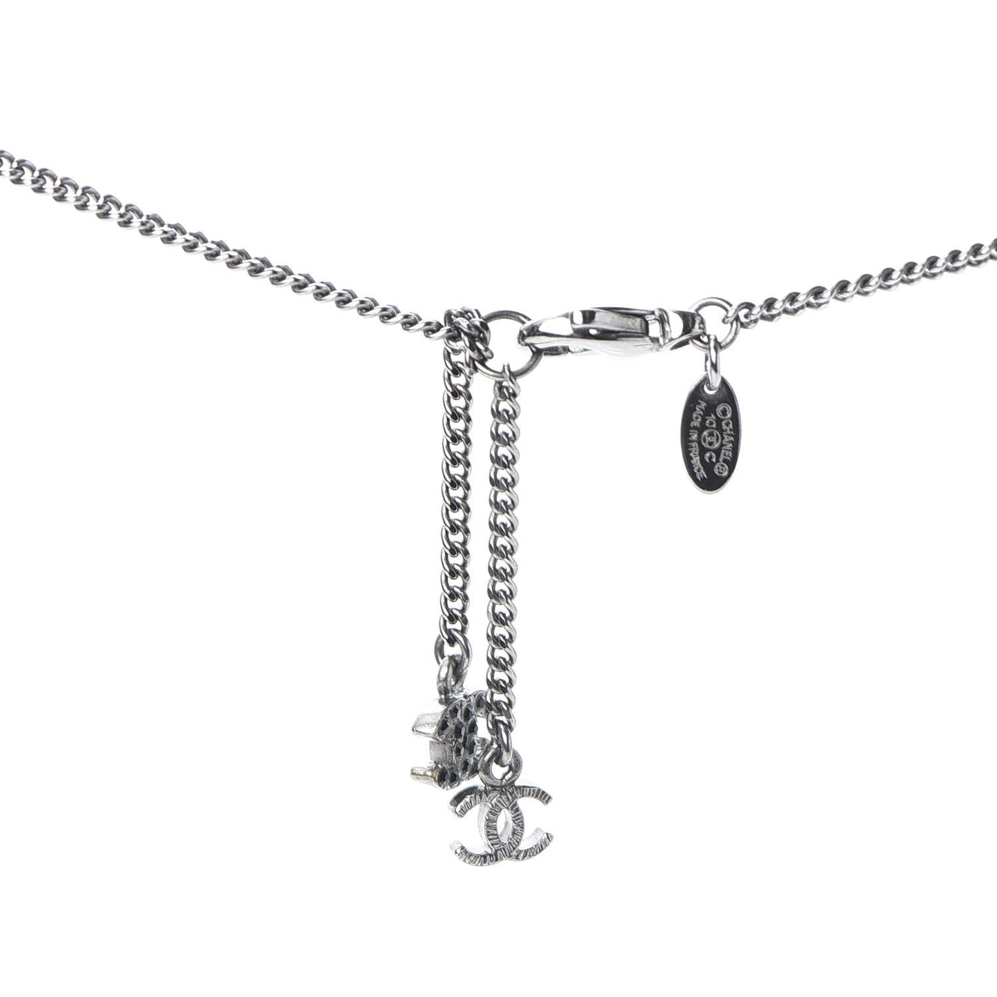 Crystal Enamel Striped CC Necklace Ruthenium Black