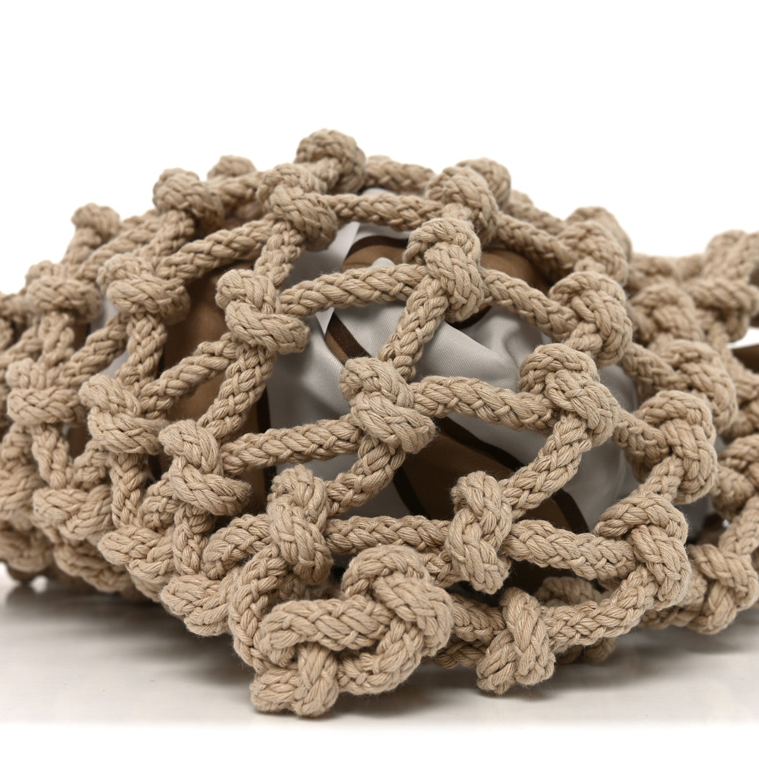 Prada Cotton Macrame Noue Medium Bag Cord Camel Beige 9 of 9