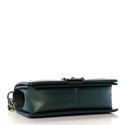 Chanel Iridescent Goatskin Quilted Medium Boy Flap Green 4 of 13
