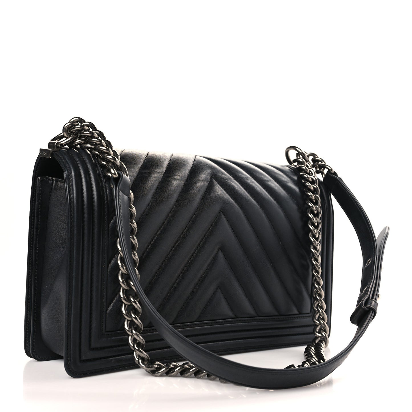 Calfskin Chevron Quilted New Medium Boy Flap Black