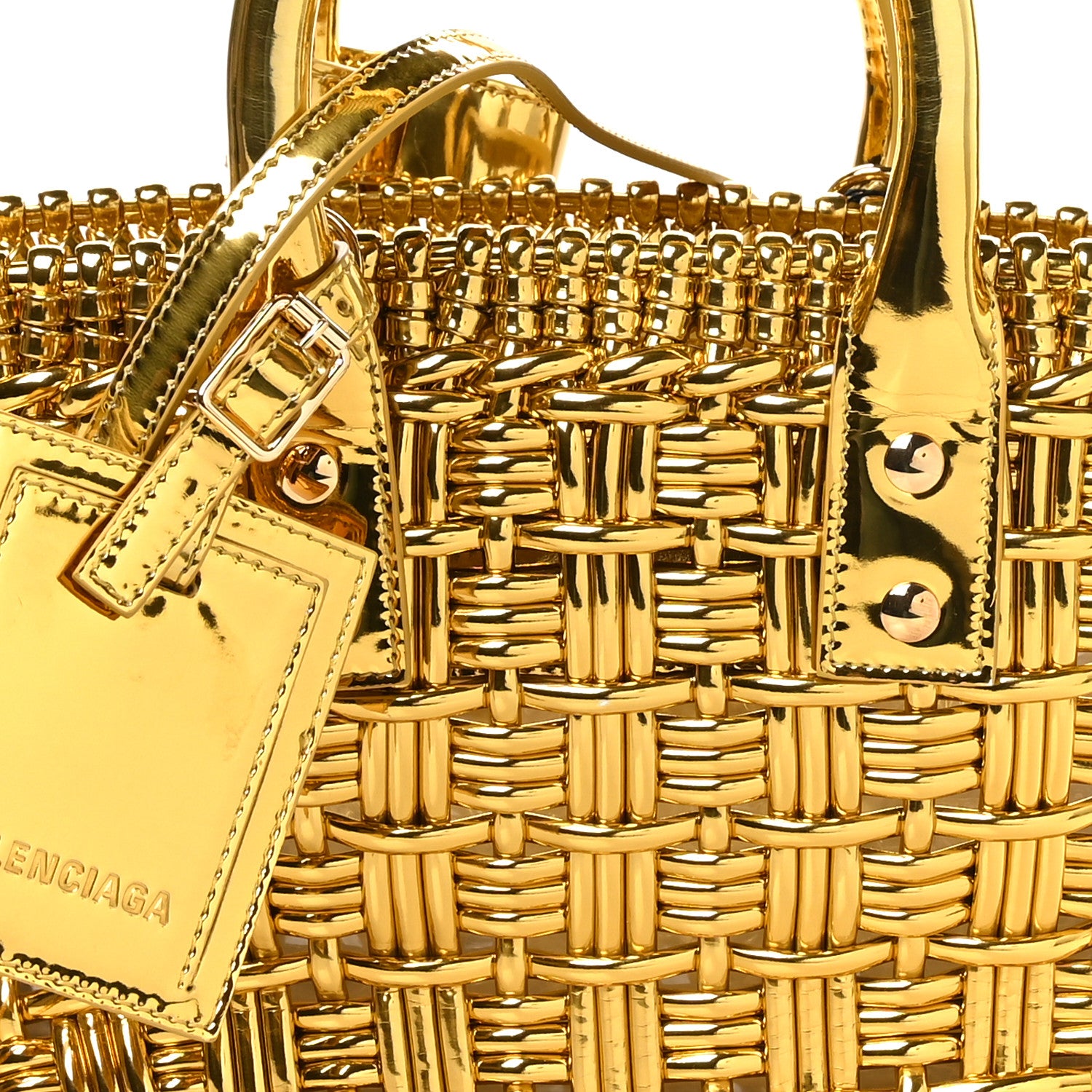 Balenciaga Metallic Patent Calfskin Braided XS Bistro Basket Gold 7 of 9