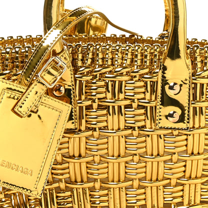 Balenciaga Metallic Patent Calfskin Braided XS Bistro Basket Gold 7 of 9