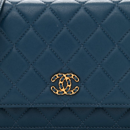 Chanel Goatskin Quilted Chanel 19 Wallet On Chain WOC Blue 9 of 12