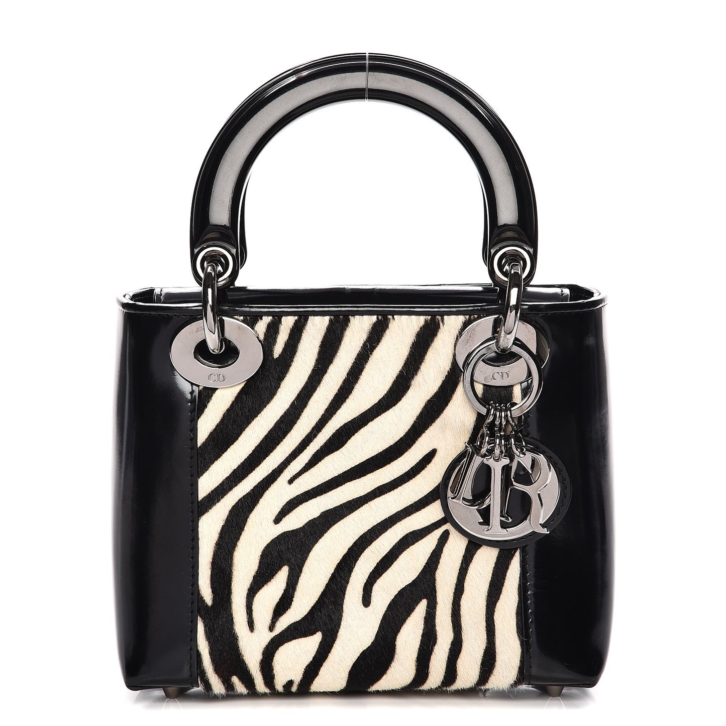 Vintage Patent Pony Hair Zebra Print Mini Lady Dior Black