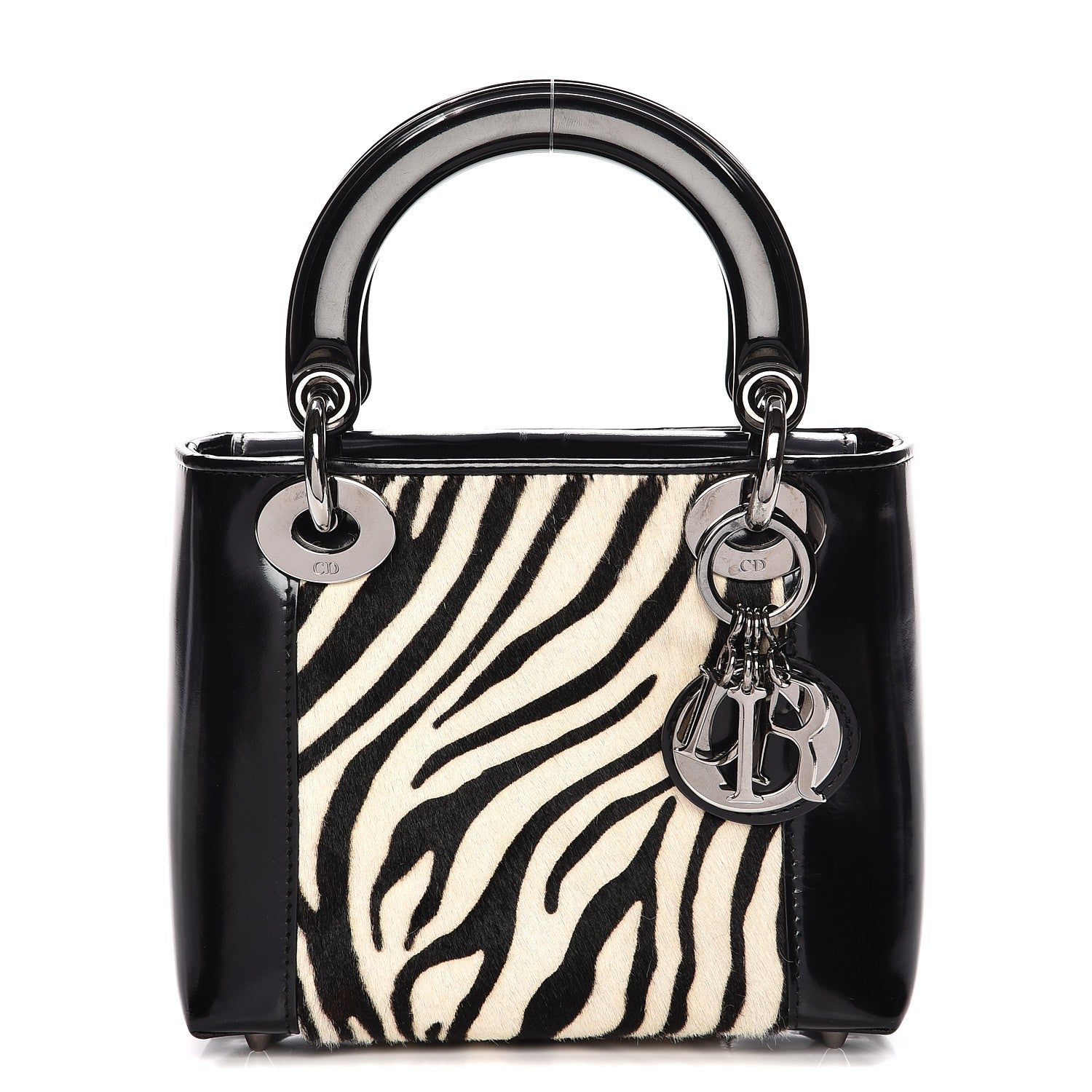 Christian Dior Vintage Patent Pony Hair Zebra Print Mini Lady Dior Black 1 of 9