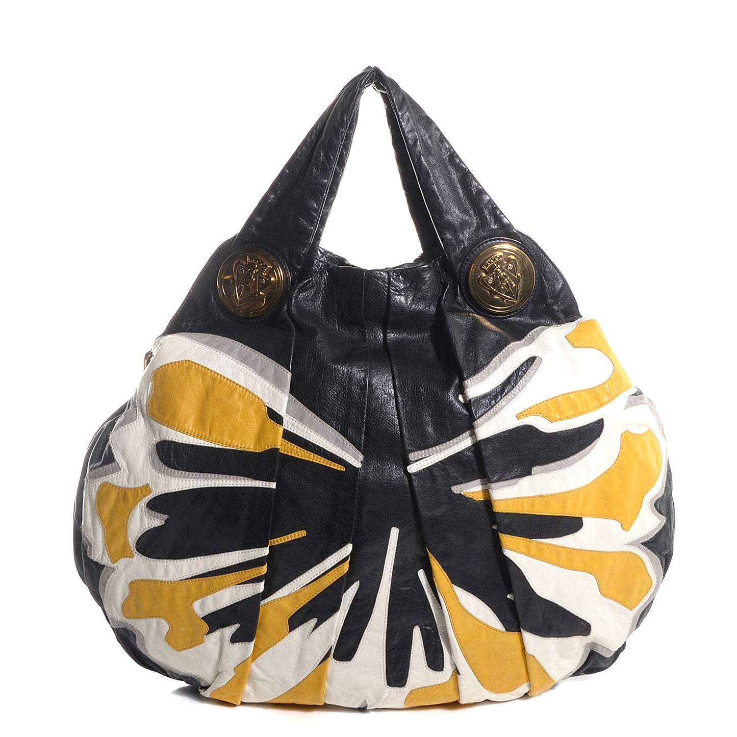 Leather Large Hysteria Top Handle Bag Black Yellow