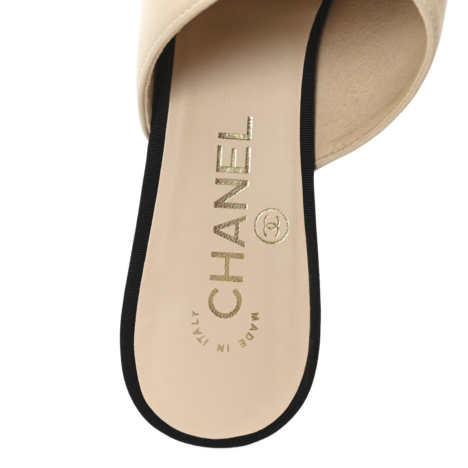 Chanel Goatskin Grosgrain Cap Toe Pearl Mule 39 Beige Black 8 of 9