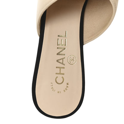 Chanel Goatskin Grosgrain Cap Toe Pearl Mule 39 Beige Black 8 of 9