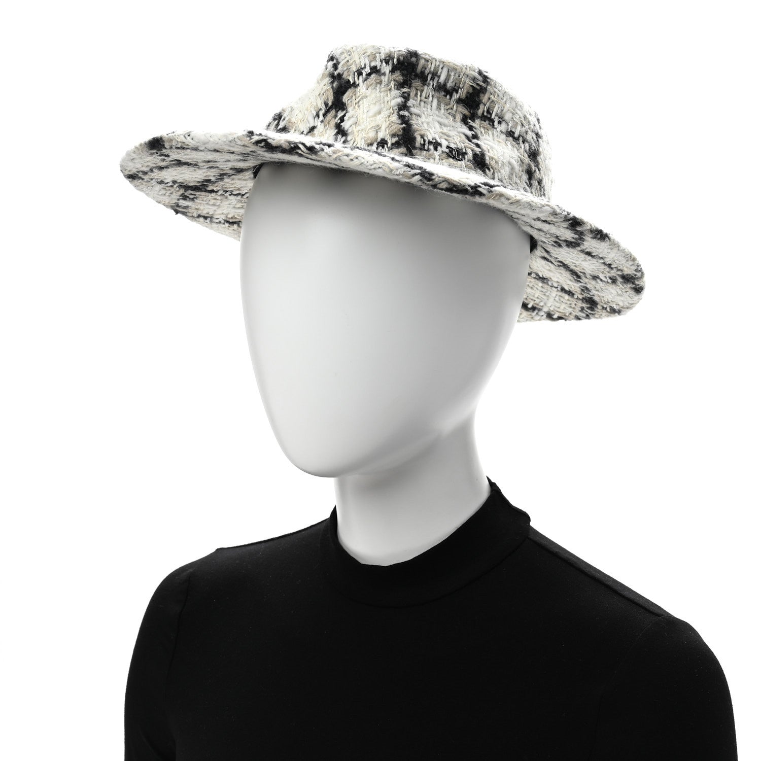 Chanel Tweed Hat M Ivory Black Grey 2 of 9