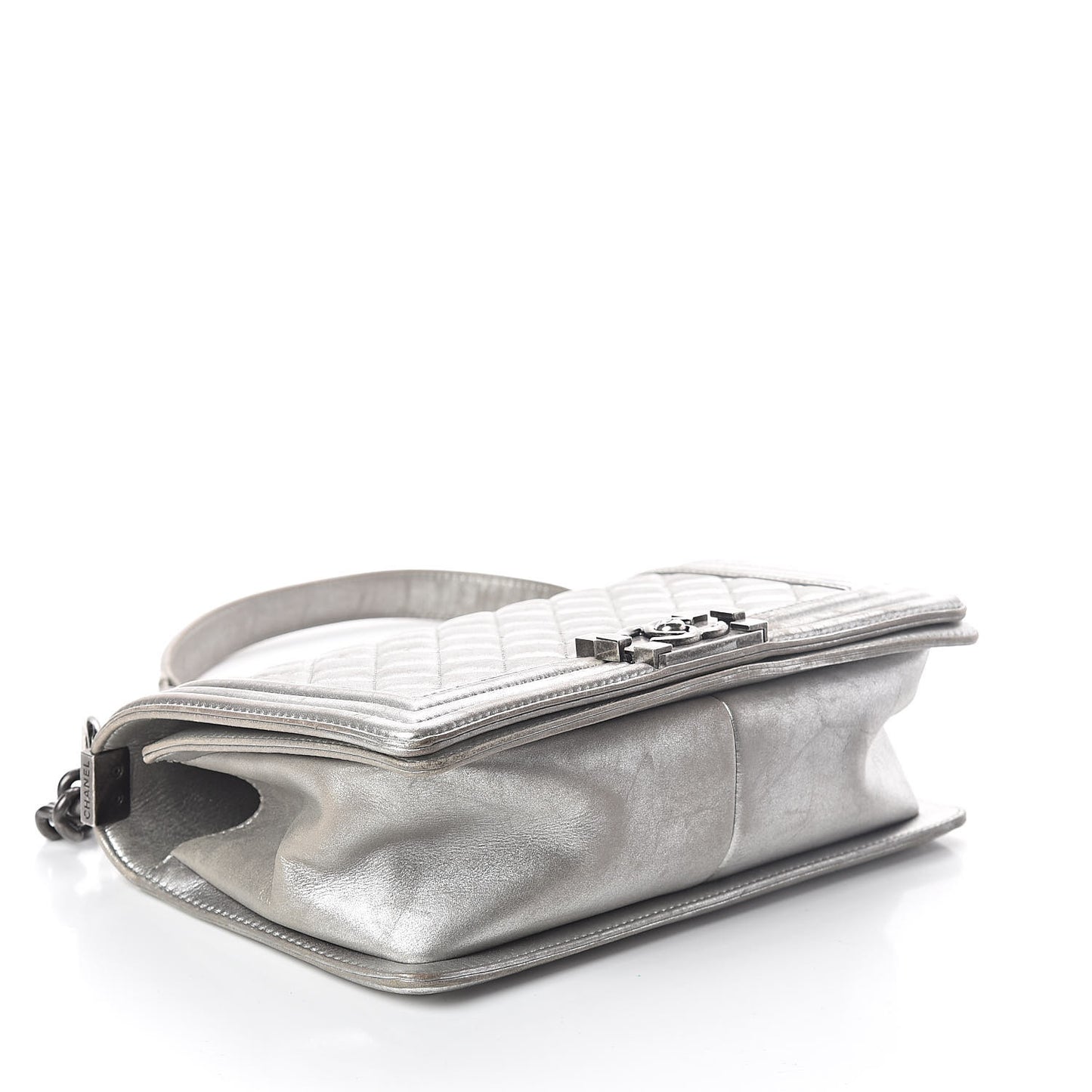 Metallic Lambskin Quilted Medium Boy Flap Silver