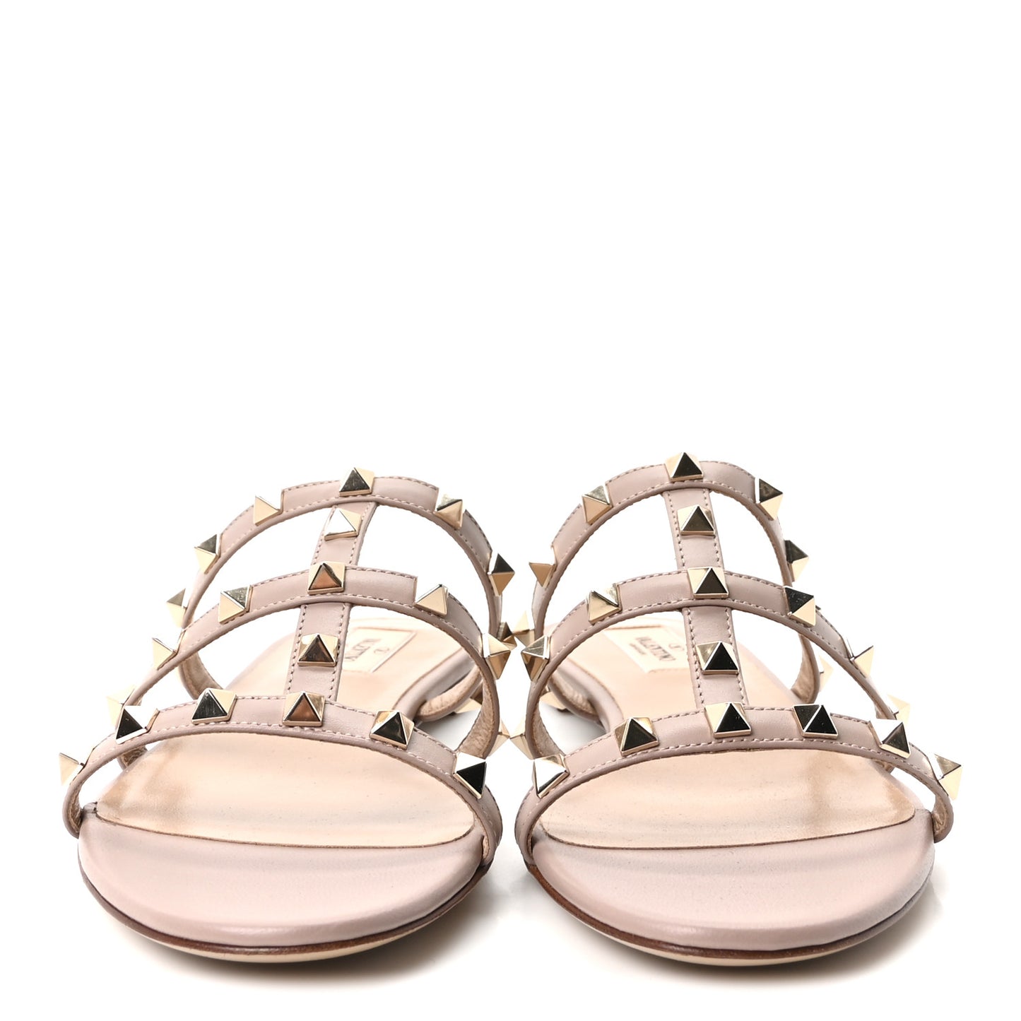 Calfskin Rockstud Caged Flat Slide Sandals 38 Poudre