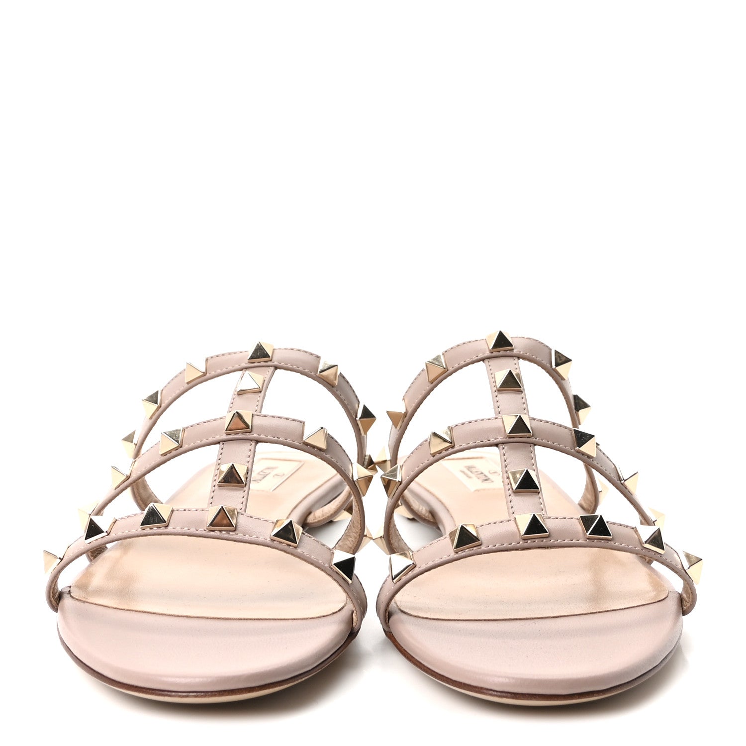 Valentino Garavani Calfskin Rockstud Caged Flat Slide Sandals 38 Poudre 3 of 10