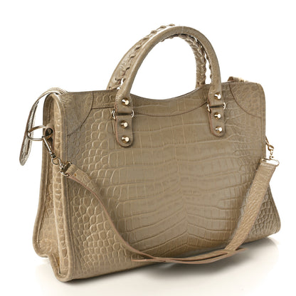 Balenciaga Calfskin Crocodile Embossed Classic Gold Hardware City Beige Latte 4 of 11