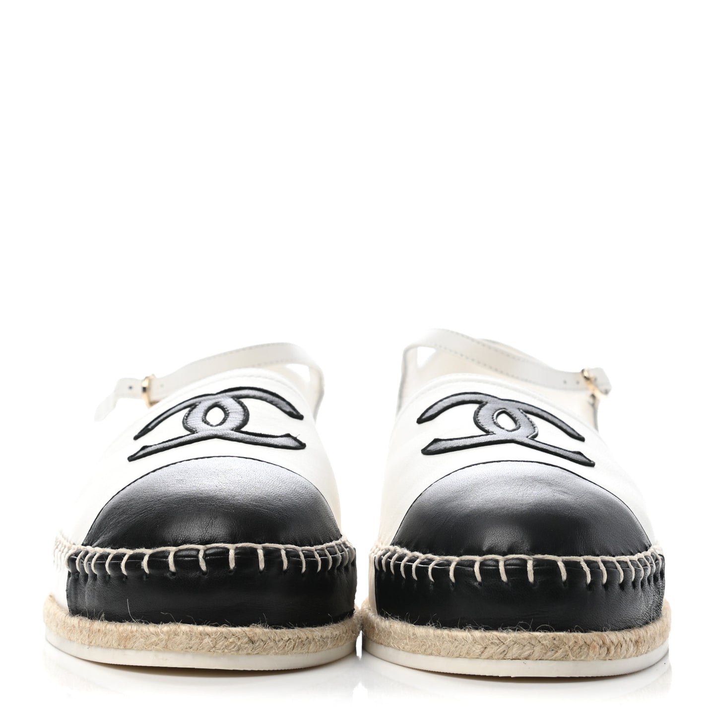 Lambskin Cap Toe CC Espadrille Sandals 42 White Black