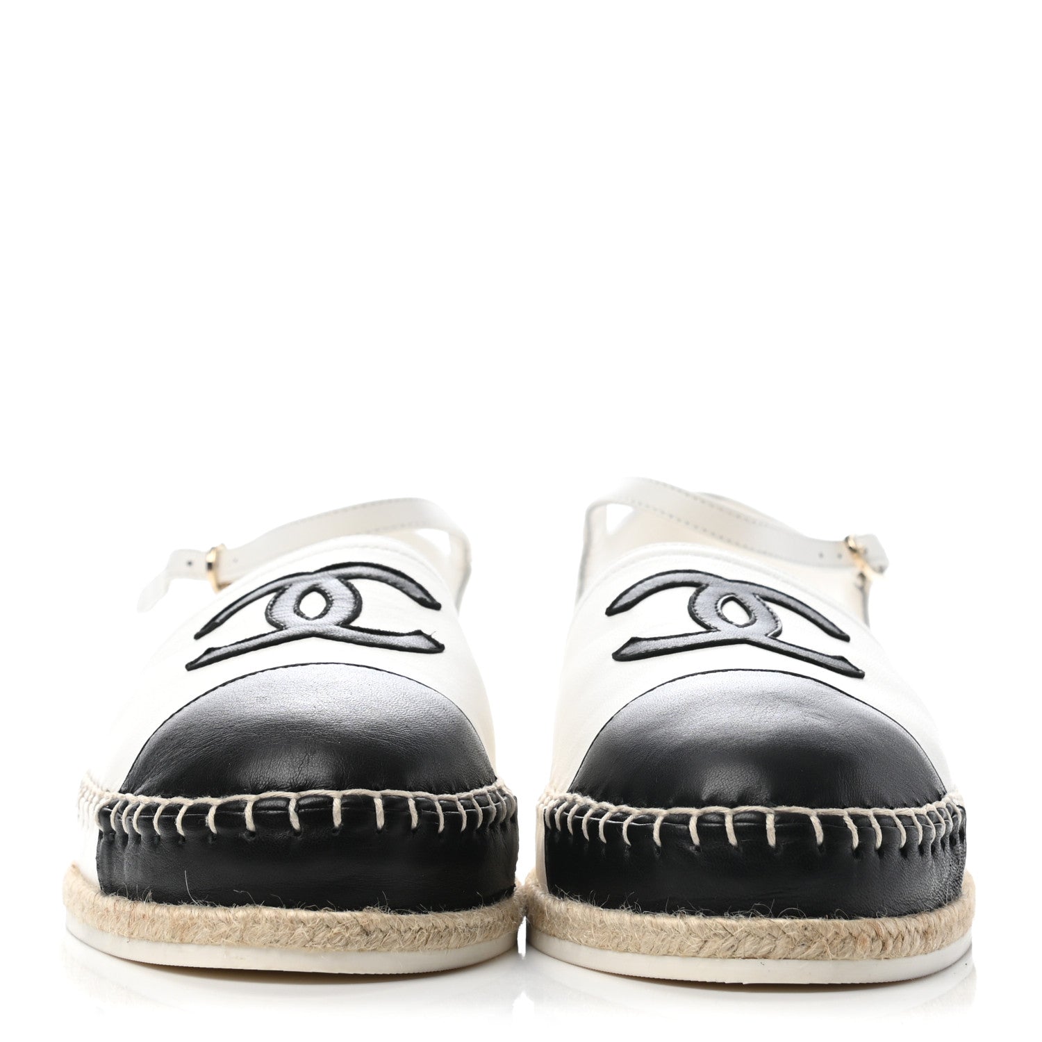 Chanel Lambskin Cap Toe CC Espadrille Sandals 42 White Black 2 of 7