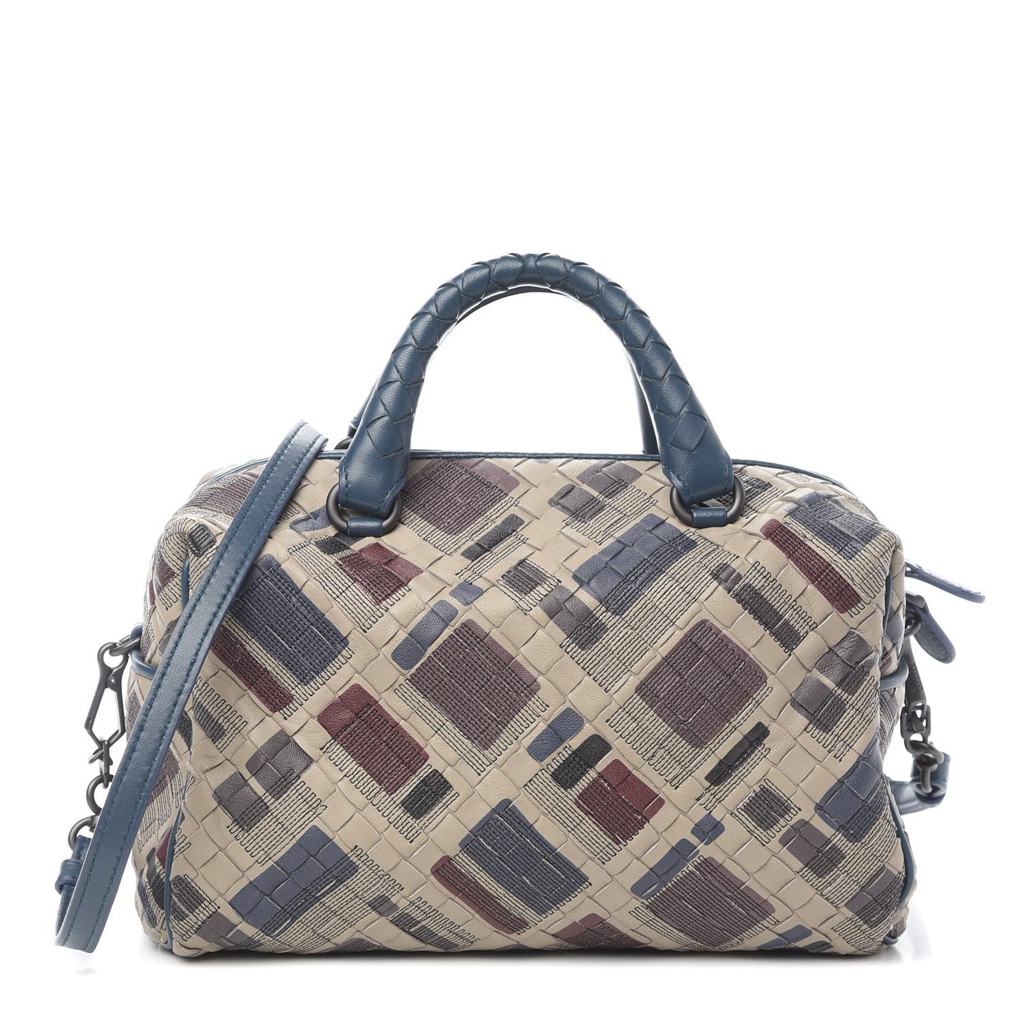 Nappa Intrecciato Stitched Mini Boston Beige Blue Multicolor