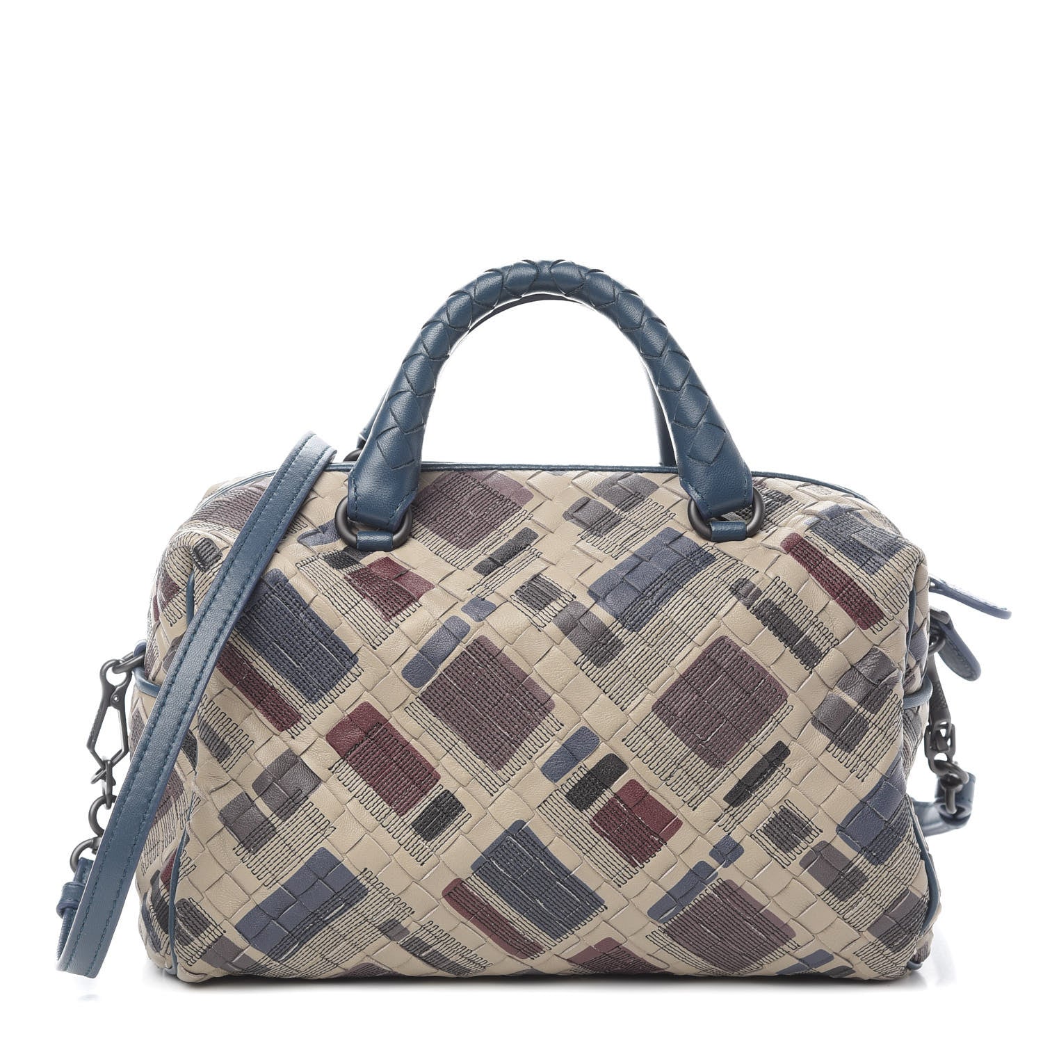 Bottega Veneta Nappa Intrecciato Stitched Mini Boston Beige Blue Multicolor 1 of 10