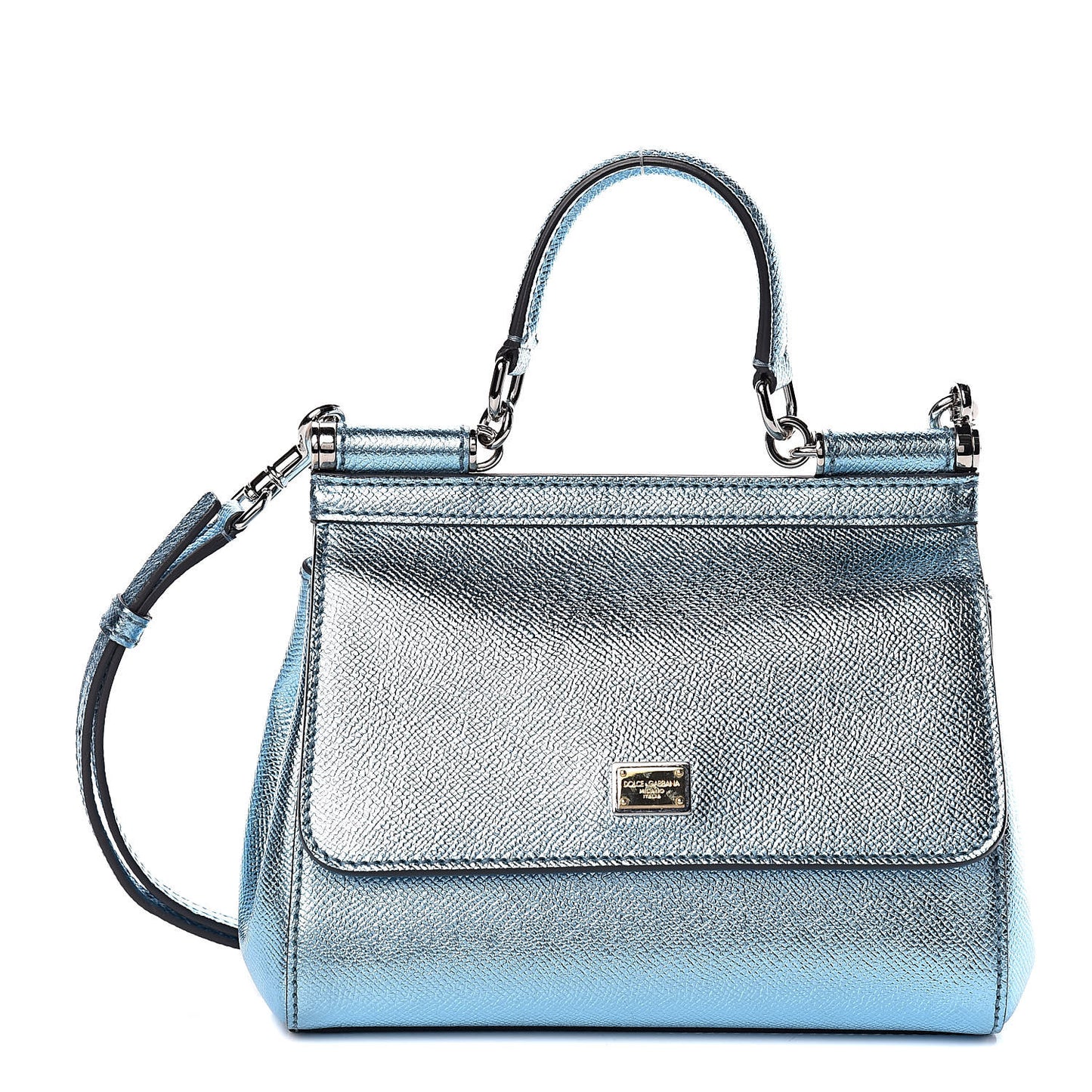 Metallic Dauphine Small Miss Sicily Satchel Blue