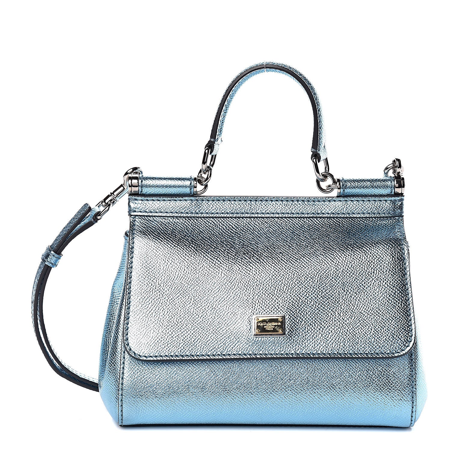 Dolce & Gabbana Metallic Dauphine Small Miss Sicily Satchel Blue 1 of 8