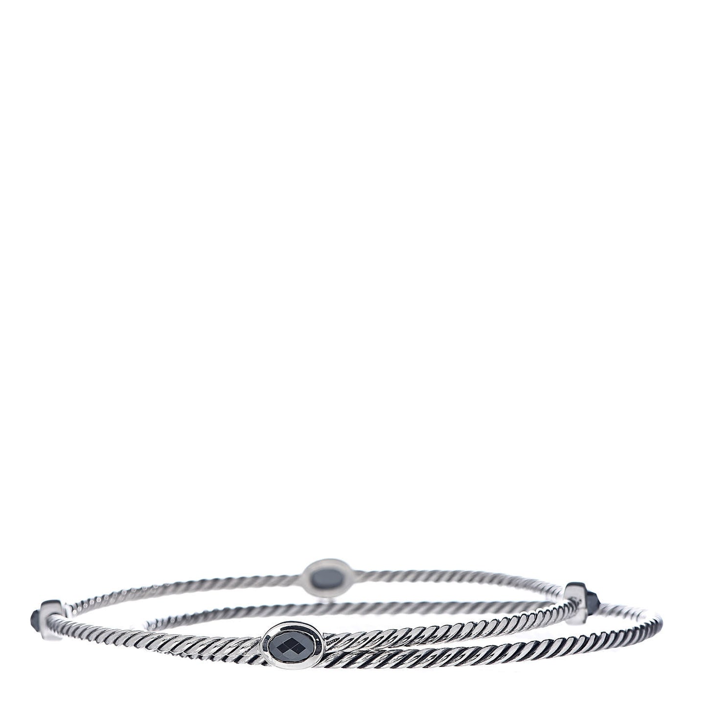 Sterling Silver Hematine Color Classics Cable Bangle Bracelet Set of 2