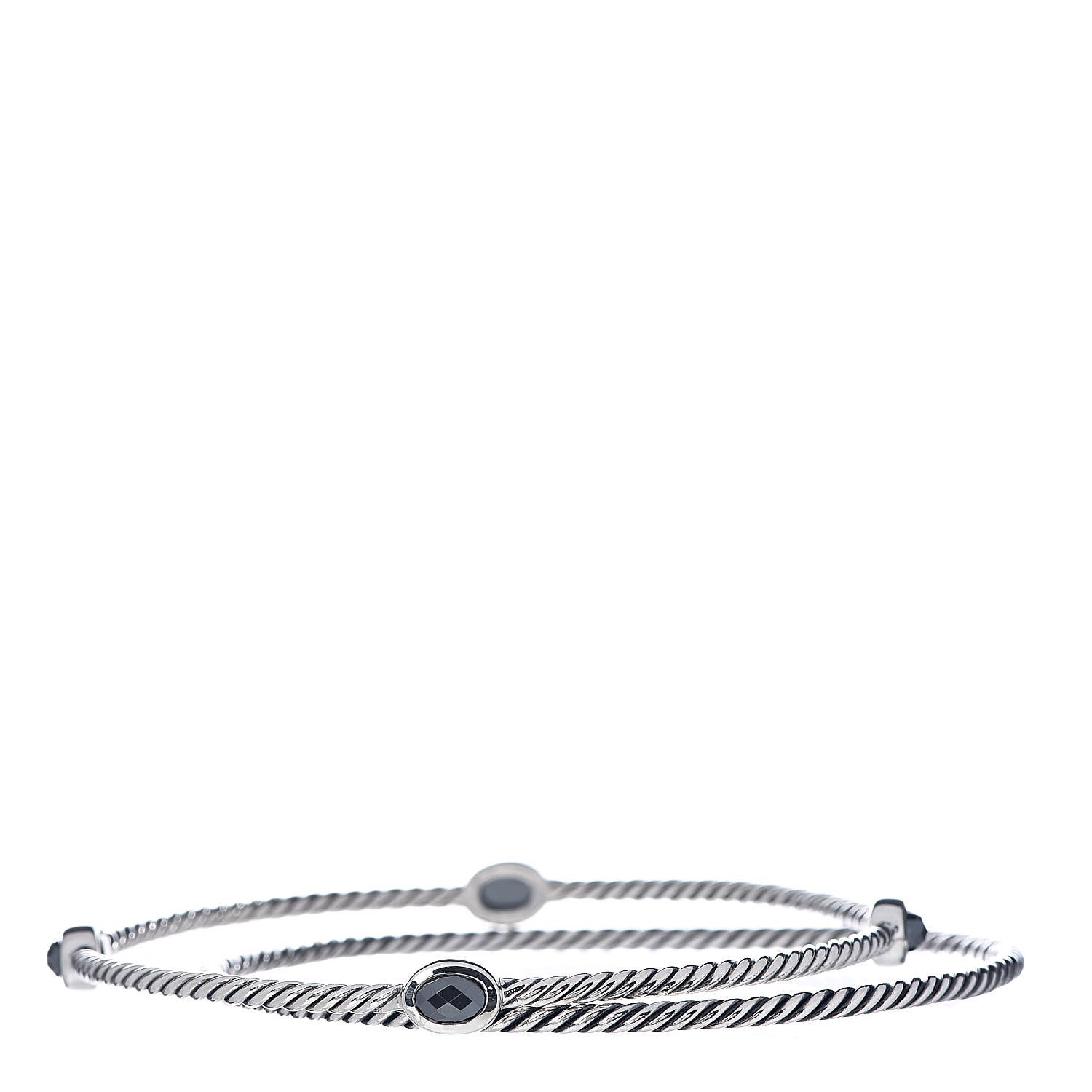 David Yurman Sterling Silver Hematine Color Classics Cable Bangle Bracelet Set of 2 1 of 6
