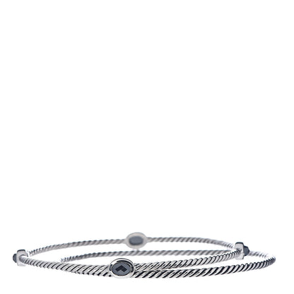 David Yurman Sterling Silver Hematine Color Classics Cable Bangle Bracelet Set of 2 1 of 6