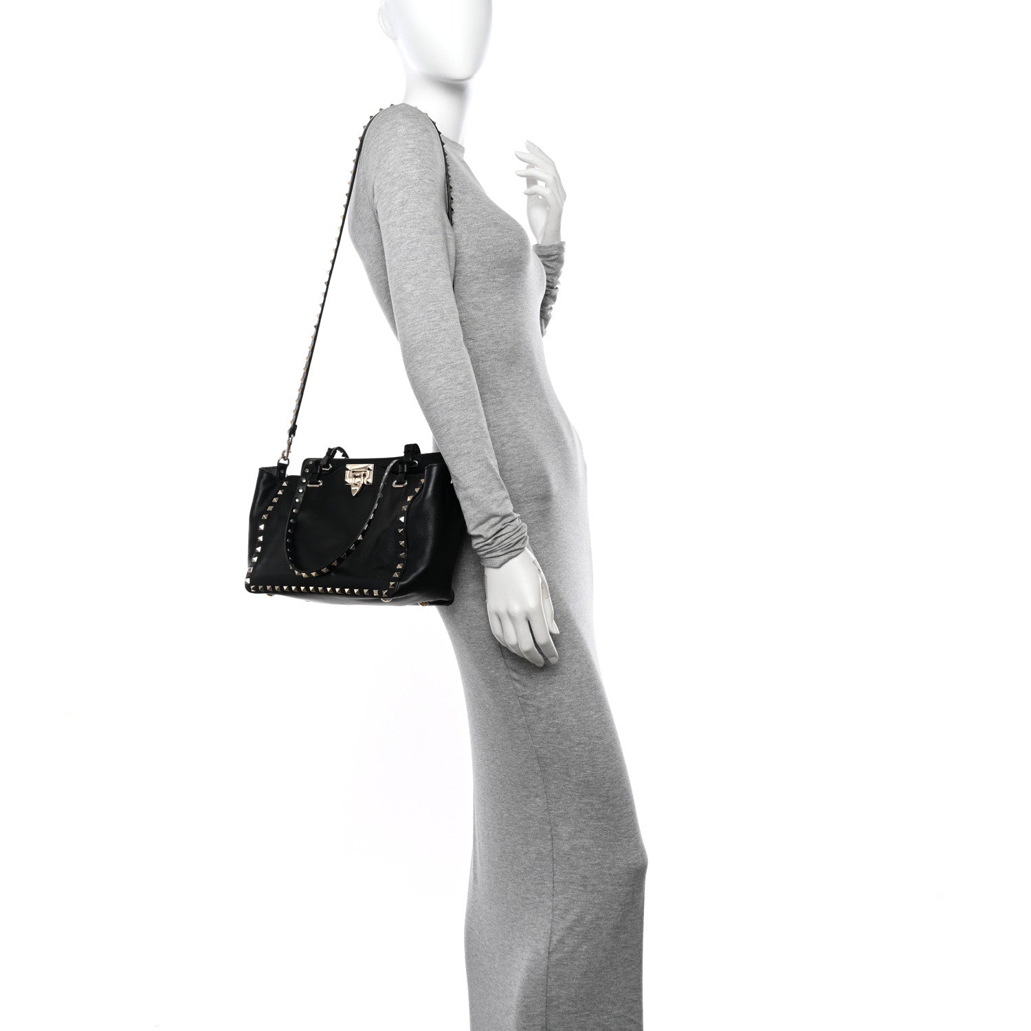 Valentino Garavani Vitello Small Rockstud Tote Black 2 of 10