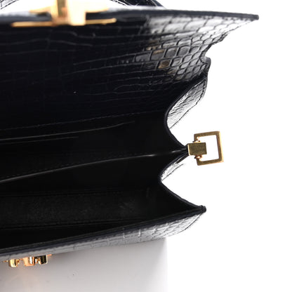 Saint Laurent Calfskin Crocodile Embossed Mini Classic Monogram Cassandra Top Handle Black 4 of 4