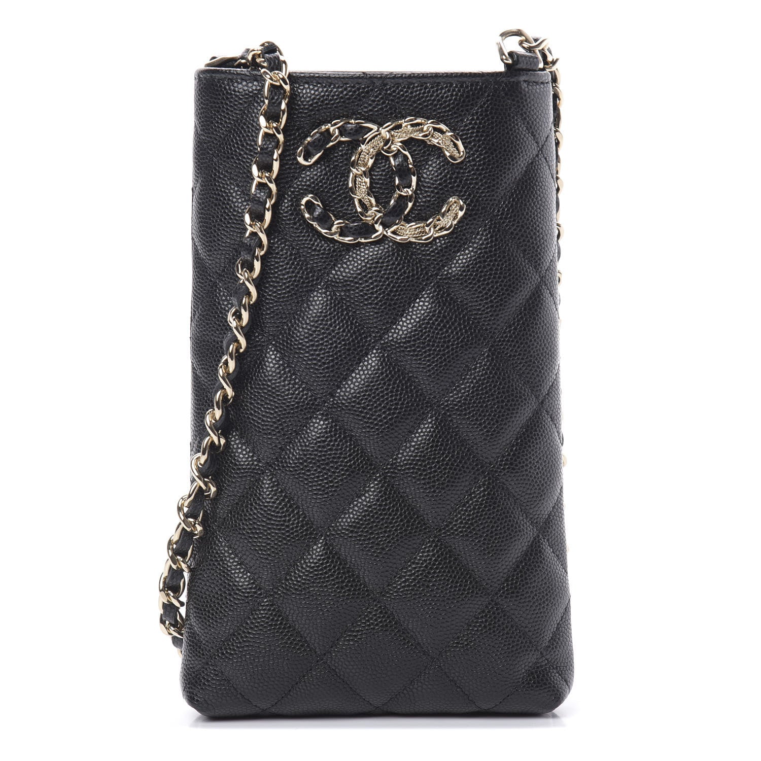 Chanel Caviar Quilted French New Wave Phone Holder With Chain Black 1 of 13