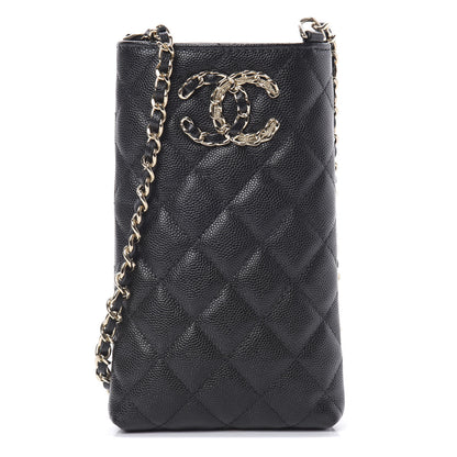 Chanel Caviar Quilted French New Wave Phone Holder With Chain Black 1 of 13