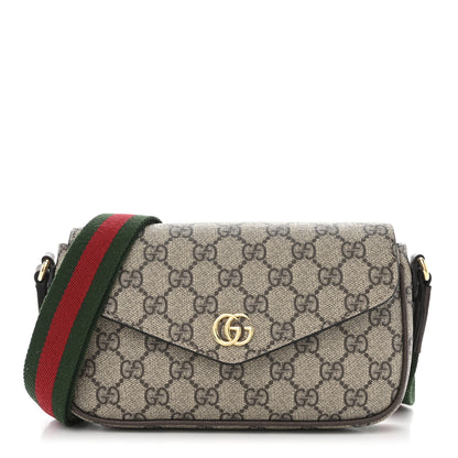 Gucci GG Supreme Monogram Textured Dollar Calfskin Web Mini Ophidia Envelope Shoulder Bag Beige Ebony New Acero 1 of 11