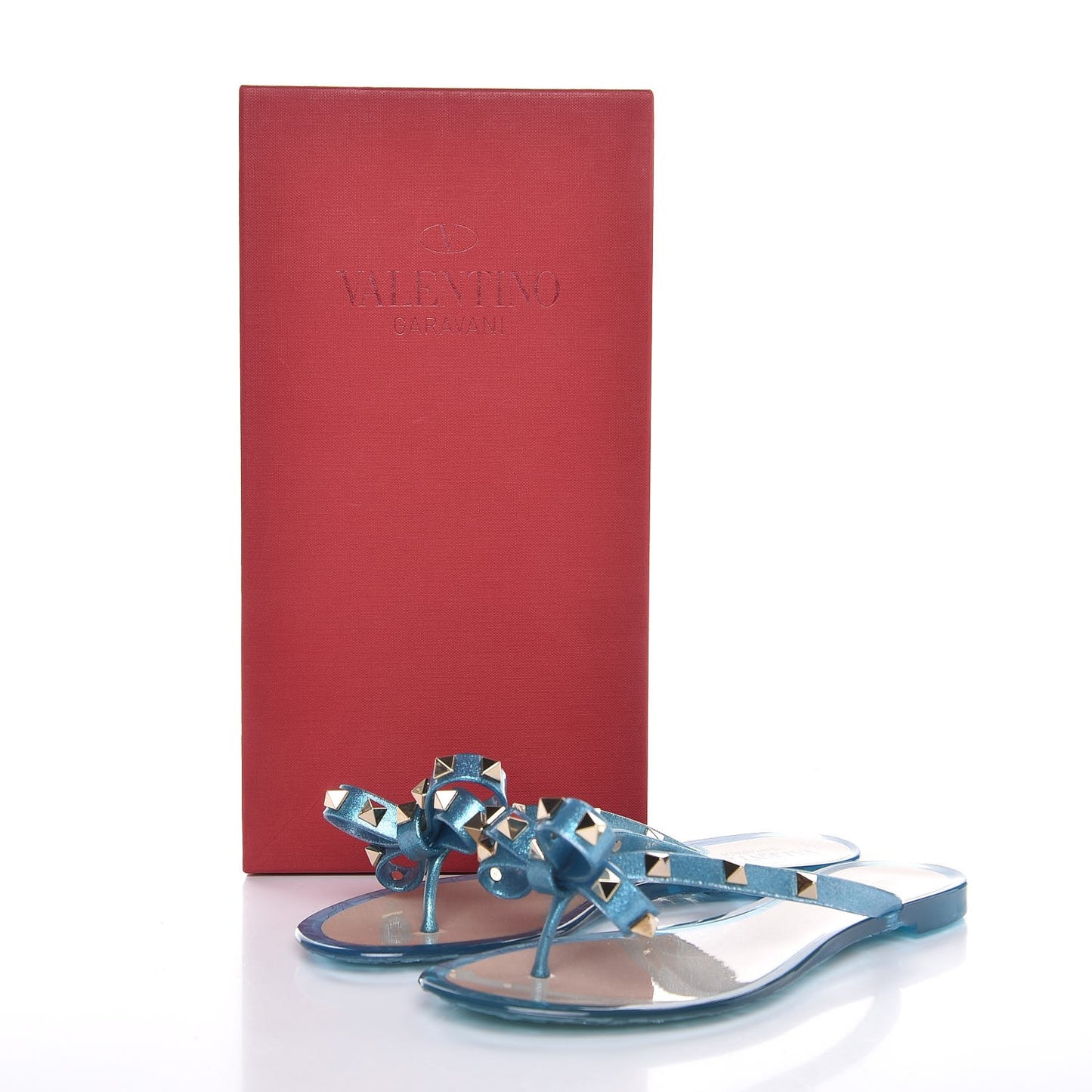 PVC Jelly Glitter Rockstud Bow Thong Sandals 36 Cerulean