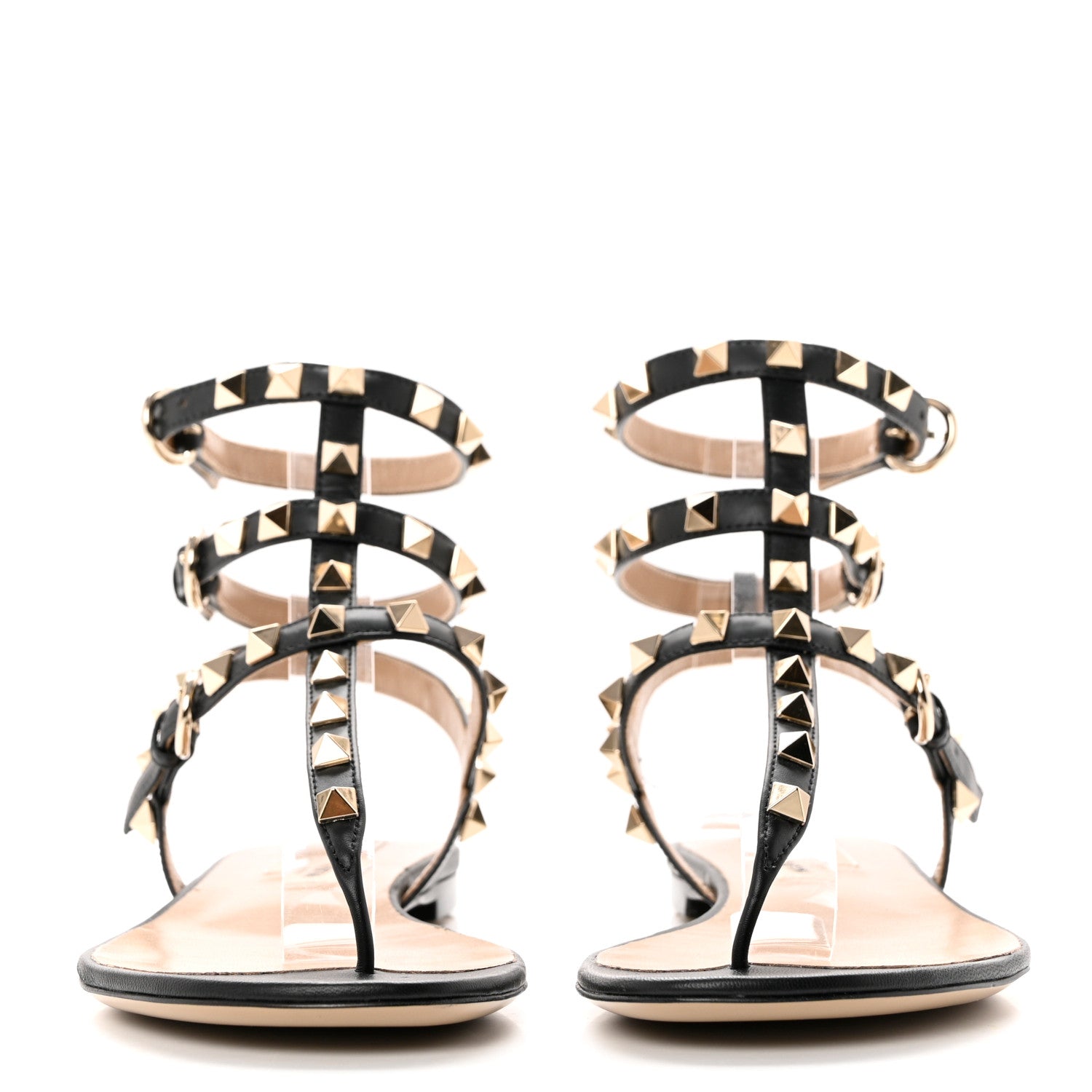 Valentino Garavani Calfskin Rockstud Ankle Wrap Flat Thong Sandals 36 Black 2 of 7