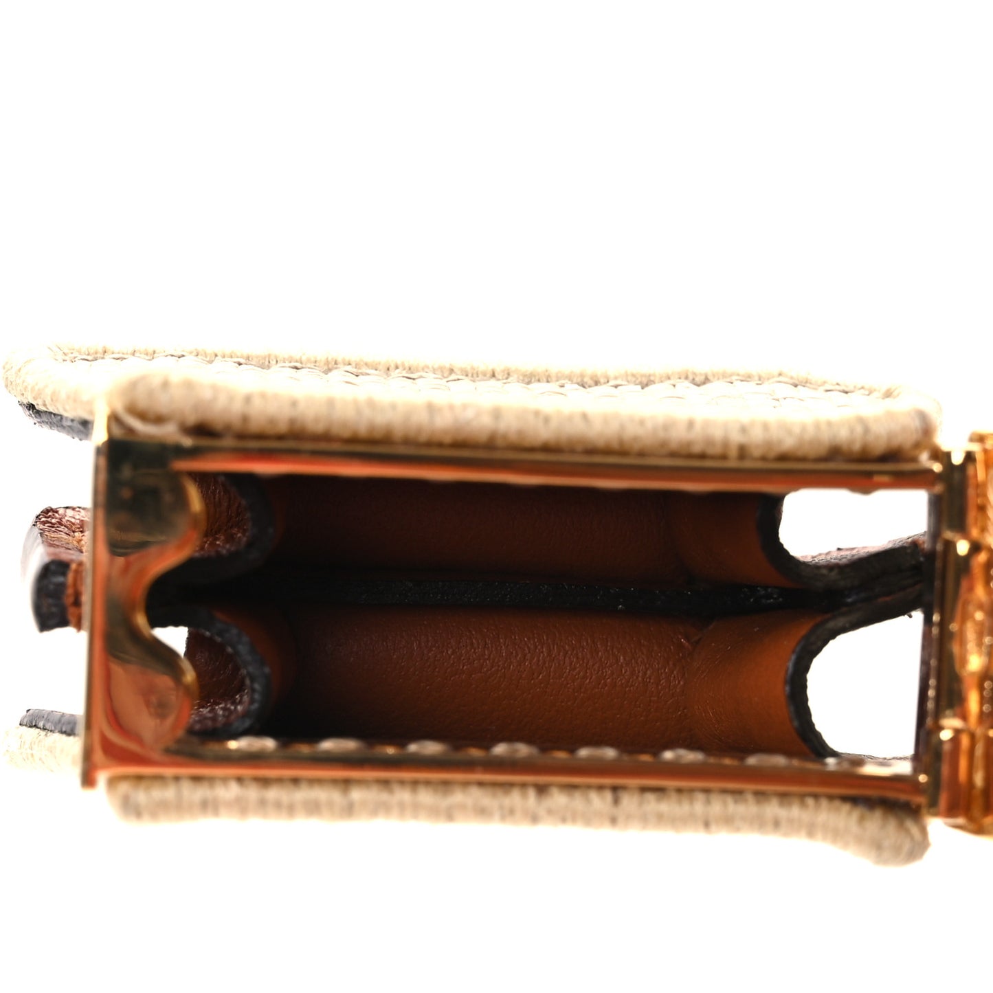 Lambskin Fendiroma Peekaboo Key Case Ecru Brandy