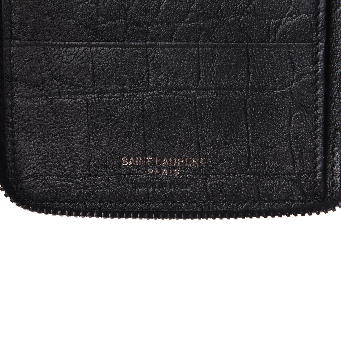 Crocodile Embossed Sheepskin Mens Zip Around Continental Wallet Black